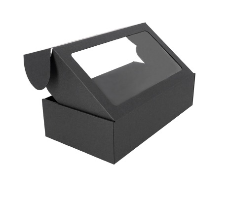 427-20: 340 x 190  x 90 mm Juodos spalvos kartoninė greito uždarymo dėžė su langeliu 1
