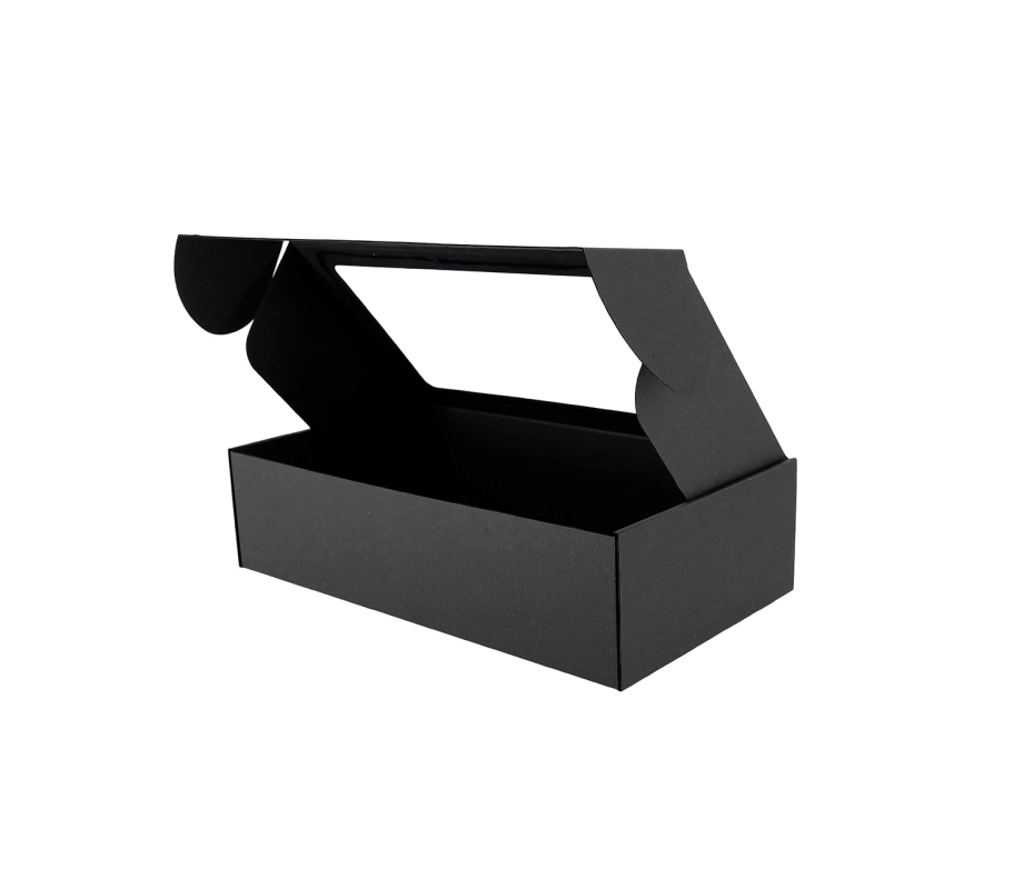 427-20: 340 x 190  x 90 mm Juodos spalvos kartoninė greito uždarymo dėžė su langeliu 4