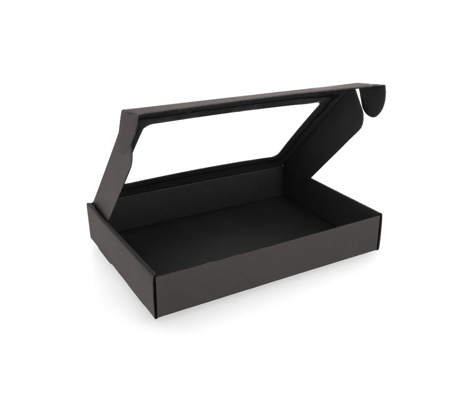 427-3L: 300 x 215 x 50 mm cardboard quick-closing box with window FEFCO 0427 1