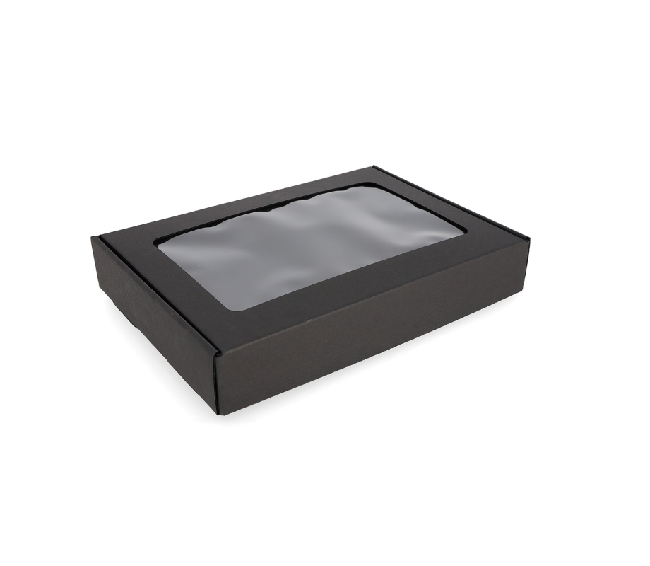 427-3L: 300 x 215 x 50 mm cardboard quick-closing box with window FEFCO 0427 2