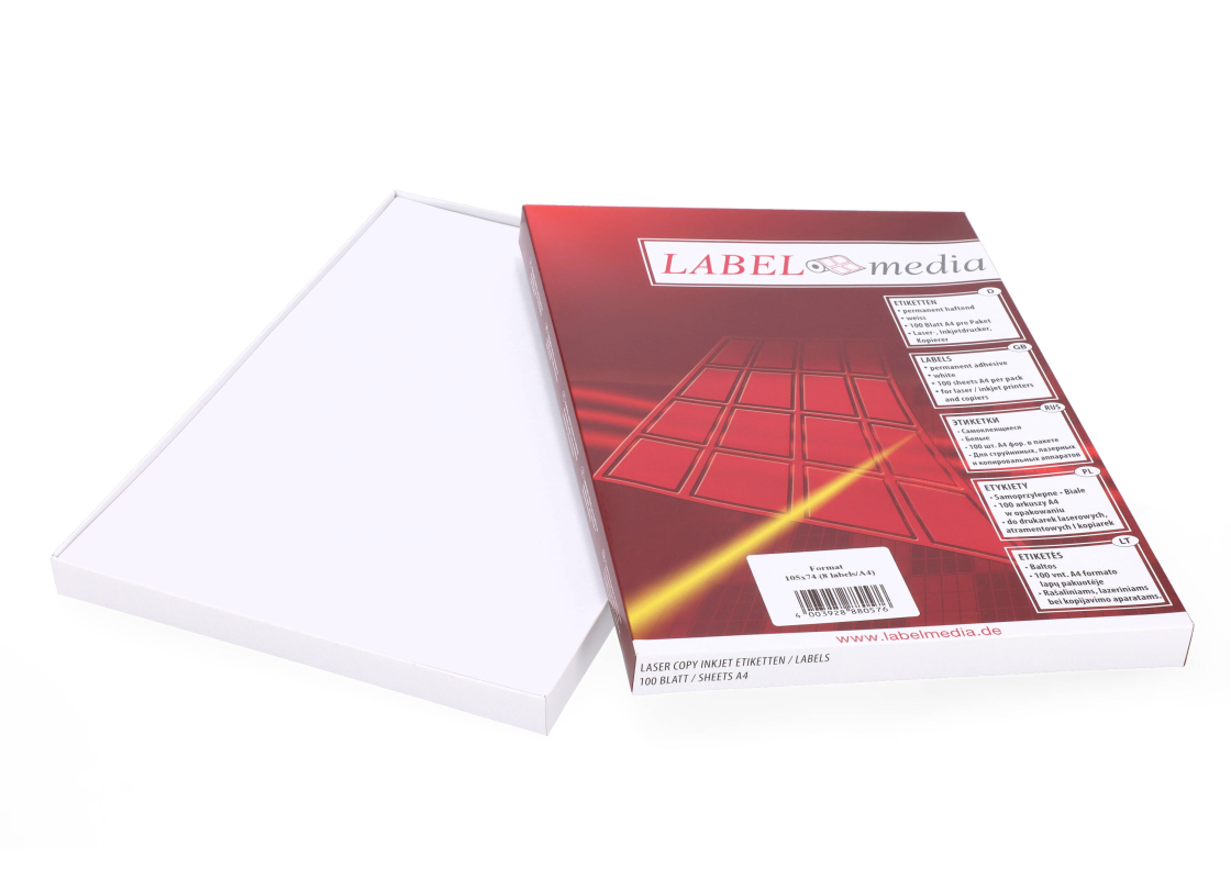 A4-8: 8 labels per sheet 105mm x 74mm 1