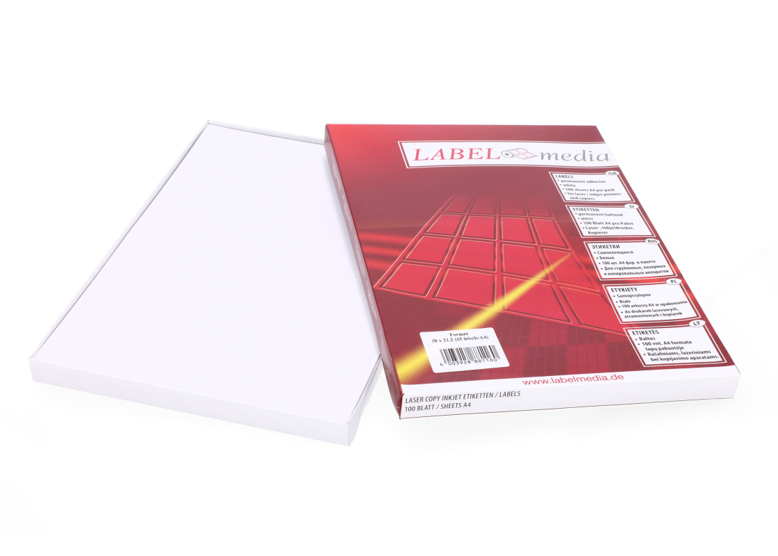 A4-65: 65 labels per sheet 38 mm x 21.2 mm 1