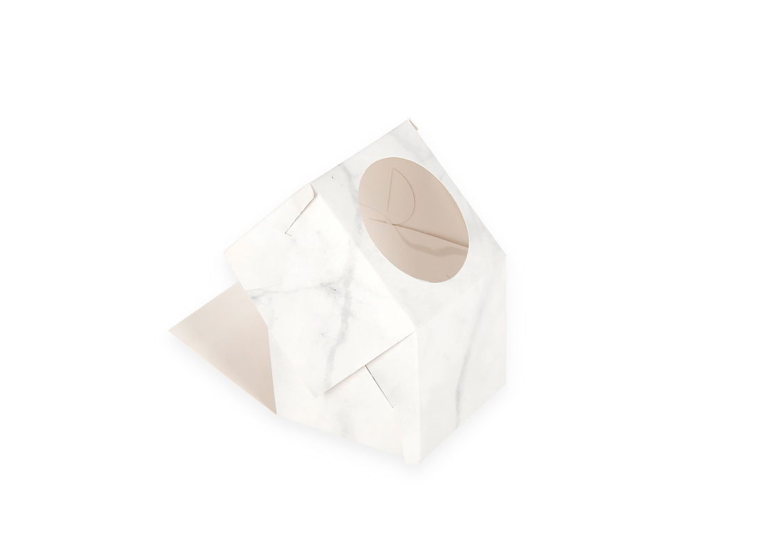 AKC/D1: 90 x 90 x 80 mm Surenkama dėžutė desertui su PVC langeliu<br>marmuro spalvos 2