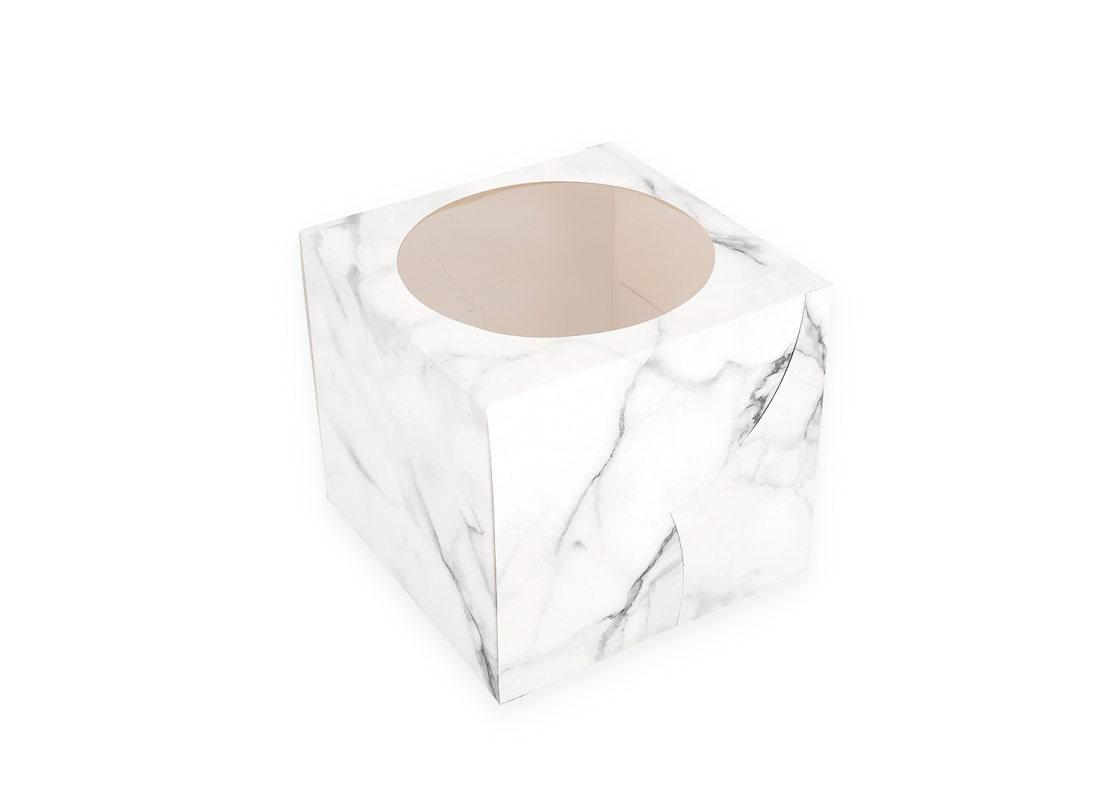 AKC/D2: 220 x 220 x 220 mm Surenkama dėžutė tortui su PVC langeliu<br>marmuro spalvos 1