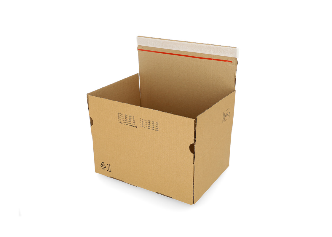 ASD/30: 260 x 220 x 130 mm <br> Siuntų dėžė su automatiniu dugnu ir lipnia uždarymo juosta 1