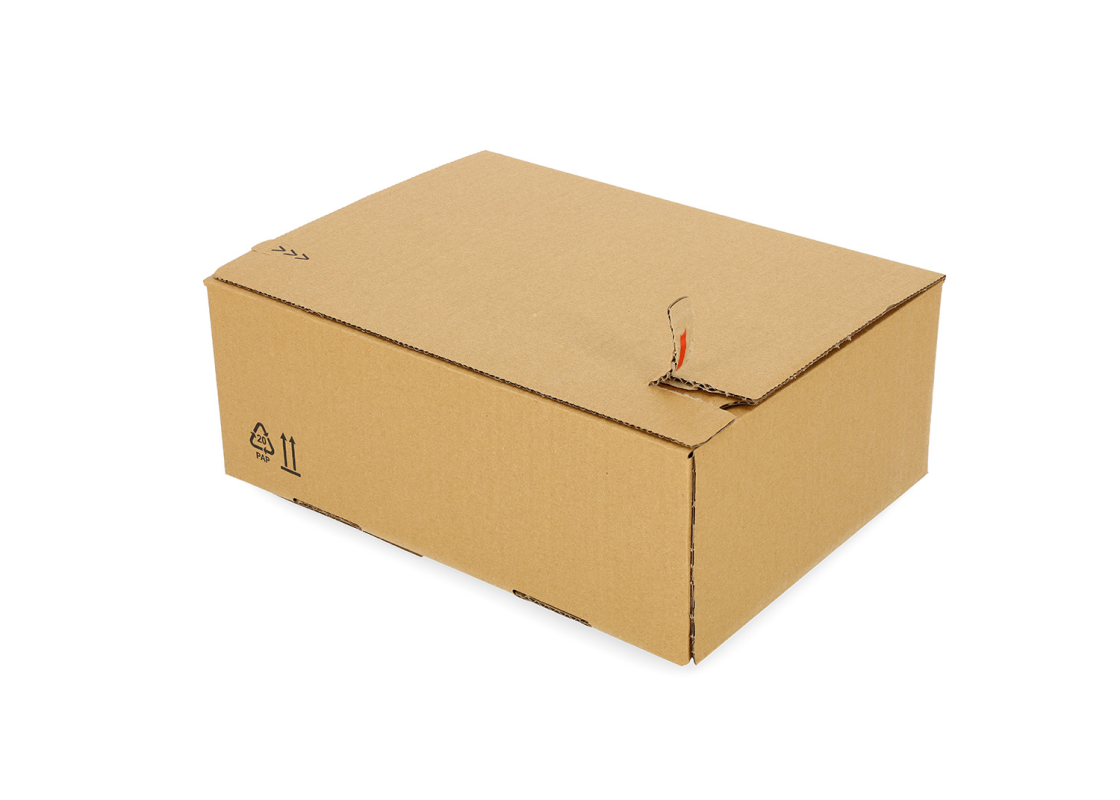 ASD/35: 310 x 230 x 110 mm. Siuntų dėžė su automatiniu dugnu ir lipnia uždarymo juosta. 2