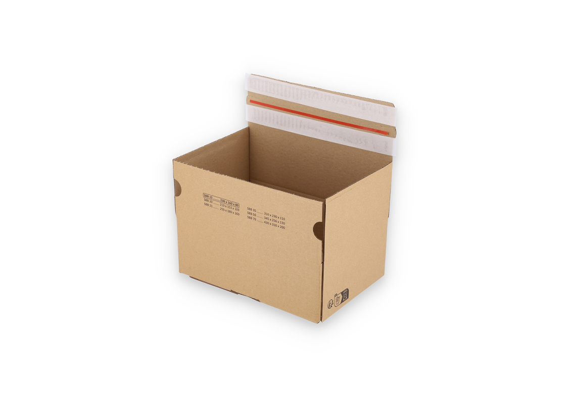 ASGD/15: 230 x 160 x 80 mm. Shipping box with auto-lock bottom, adhesive closure and return strip. 1