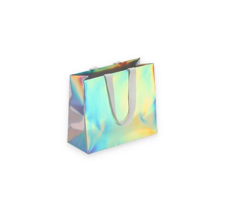HOLO-1: 240x100x205 mm Prabangus popierinis holografinis maišelis su medžiaginėmis rankenėlėmis 1