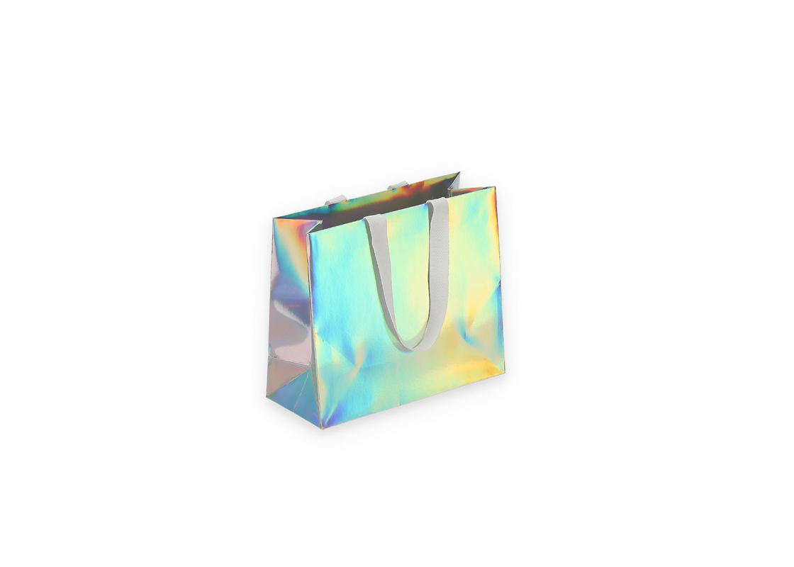 HOLO-1: 240x100x205 mm Luxury paper holographic bag with fabric handles 1