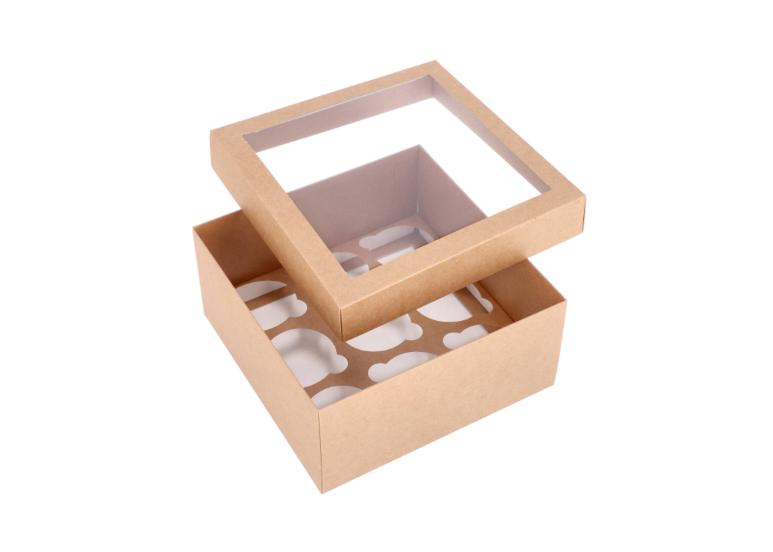 KEK-9L: 210 x 210 x 100 mm Dėžė 9-iems keksiukams su PVC langeliu 1
