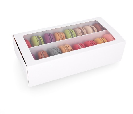 MAC-2/B: 200 x 100 x 50 mm, White color box for sweets and macarons cookies  with transparent window(10pcs) 1