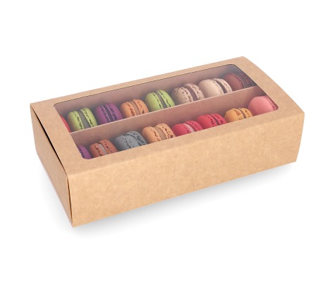 MAC-2/R: 200 x 100 x 50 mm, Brown color box for sweets and macarons cookies  with transparent window (10pcs) 1