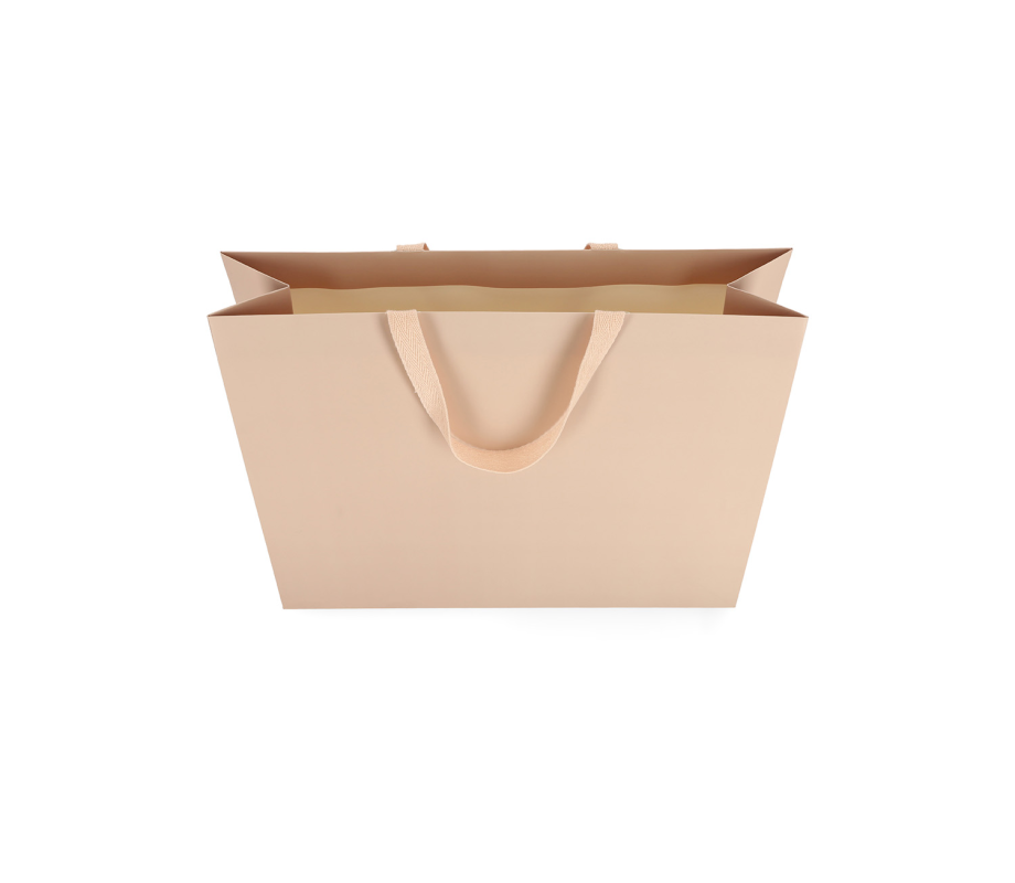 OMG-5: 400x120x350 mm Laminuotas popierinis dovanų maišelis su įklijuotomis medžiaginėmis rankenėlėmis 4