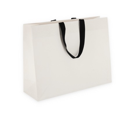 OMG-8: 450x150x350 mm Prabangus popierinis dovanų maišelis su juodomis įklijuotomis medžiaginėmis rankenėlėmis 1