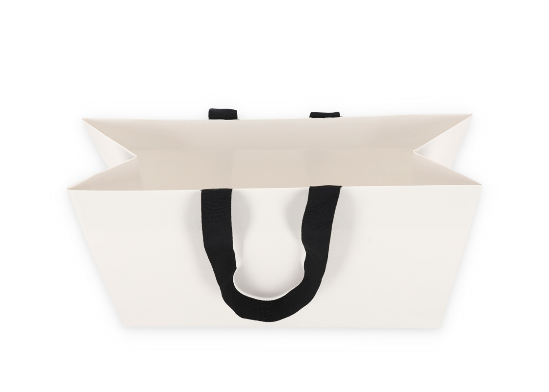 OMG-7: 340x130x240 mm Prabangus popierinis dovanų maišelis su juodomis įklijuotomis medžiaginėmis rankenėlėmis 2