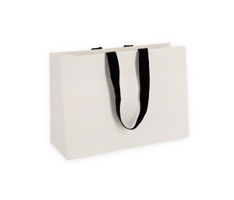 OMG-7: 340x130x240 mm Prabangus popierinis dovanų maišelis su juodomis įklijuotomis medžiaginėmis rankenėlėmis 1