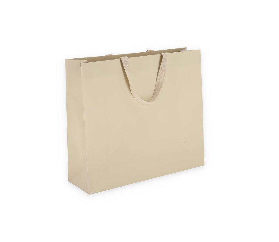 OMG-5: 400x120x350 mm Laminuotas popierinis dovanų maišelis su įklijuotomis medžiaginėmis rankenėlėmis 1