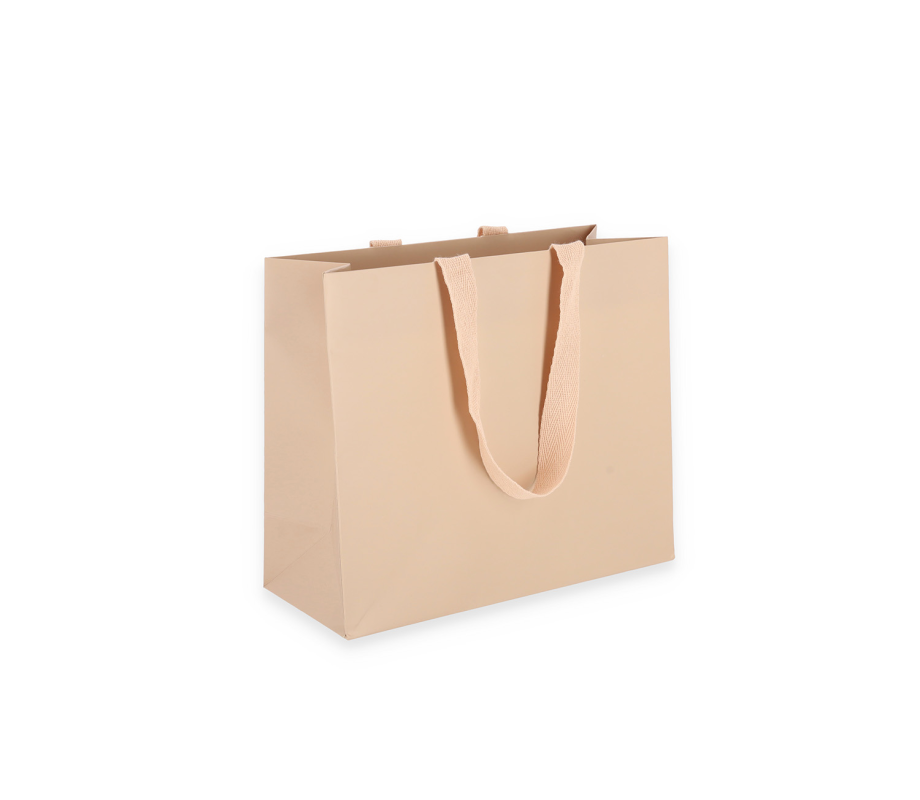 OMG-4: 240x100x205 mm Laminuotas popierinis dovanų maišelis su įklijuotomis medžiaginėmis rankenėlėmis 1