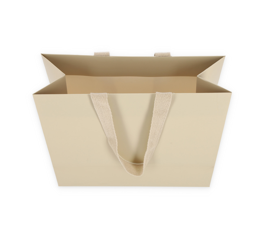 OMG-4: 240x100x205 mm Laminuotas popierinis dovanų maišelis su įklijuotomis medžiaginėmis rankenėlėmis 7