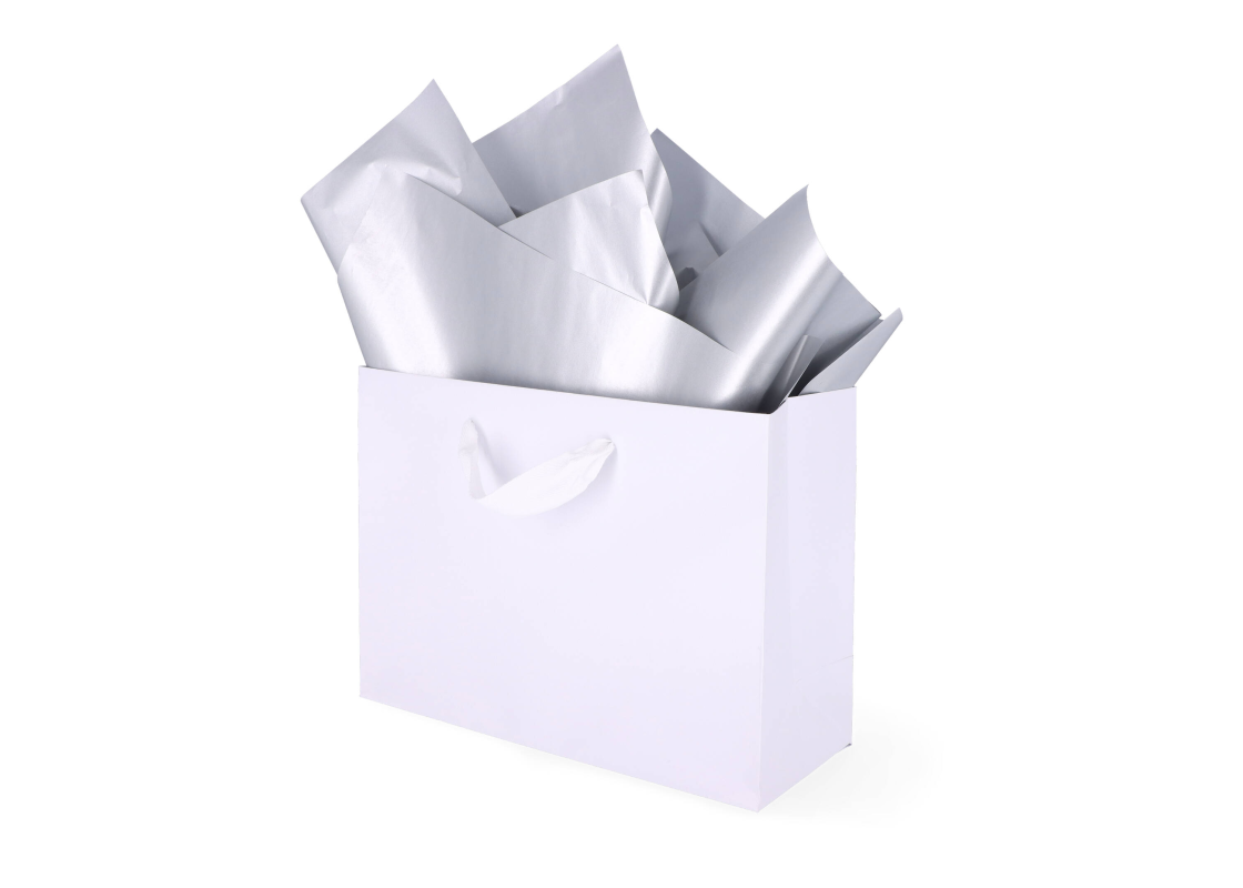 TIS-800: 760 x 500 mm metallized wrapping tissue paper. Silver 1