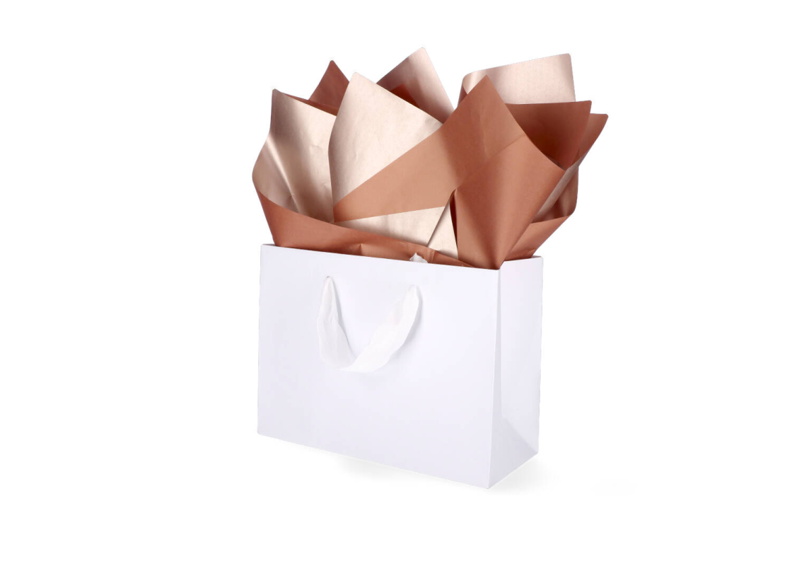 TIS-8045: 760 x 500 mm metallized wrapping tissue paper. Cooper-Platinum 1
