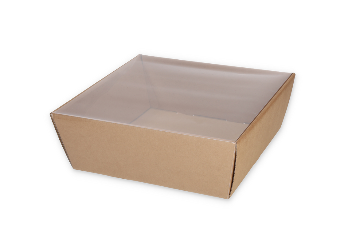 TRAY-3: Dovanų rinkinių dėžė su permatomu dangteliu, 260x260x100 mm 1